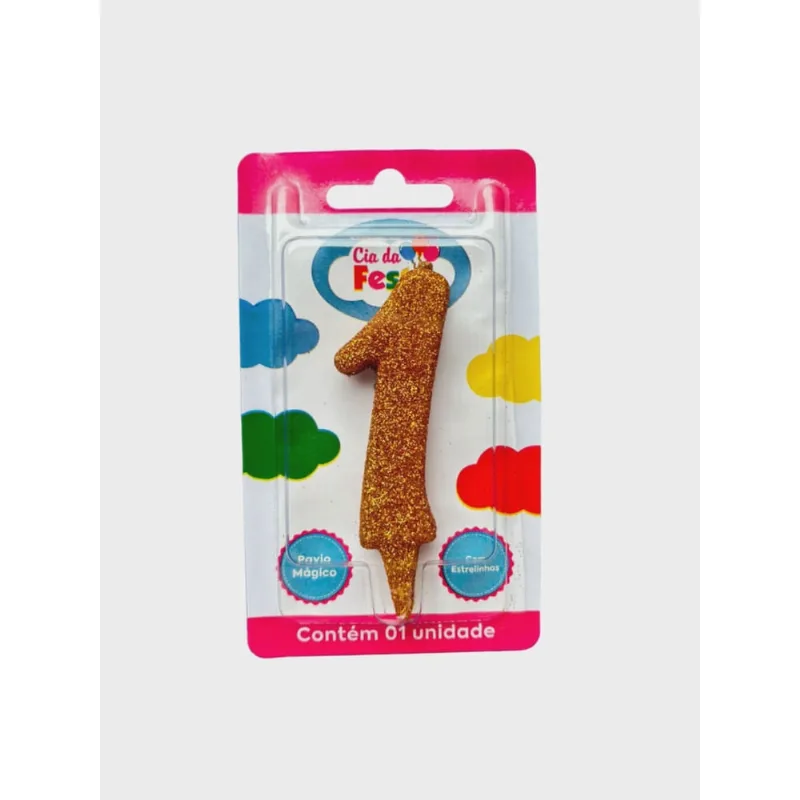 Vela Premium Glitter Ouro N 1 Cia Da Festa