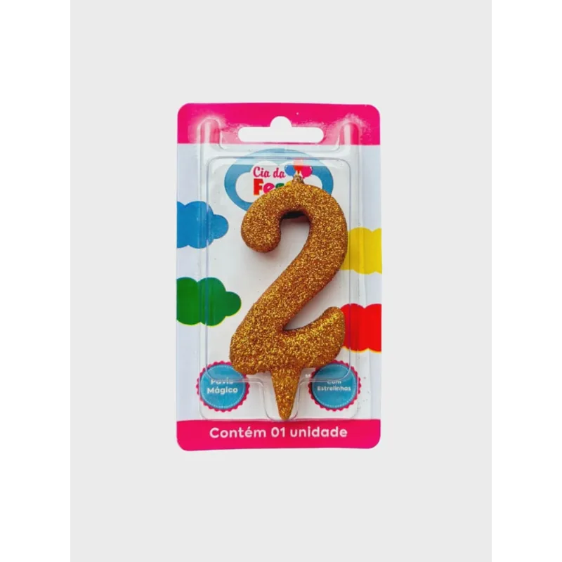 Vela Premium Glitter Ouro N 2 Cia Da Festa