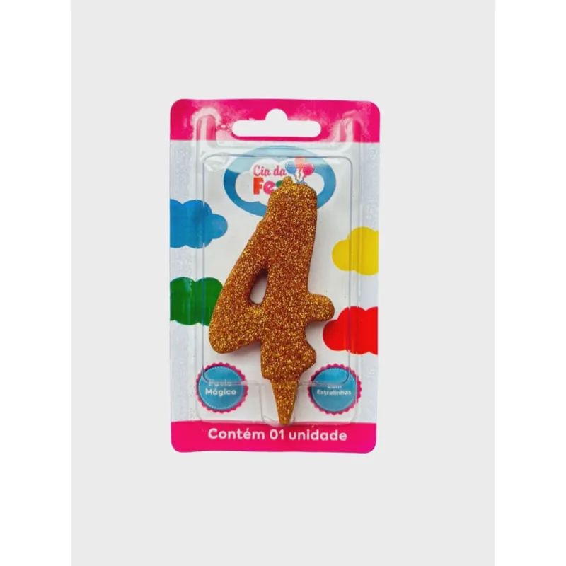 Vela Premium Glitter Ouro N 4 Cia Da Festa