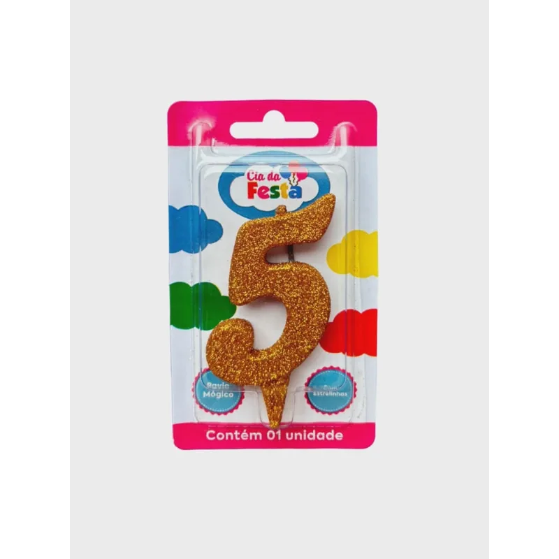Vela Premium Glitter Ouro N 5 Cia Da Festa