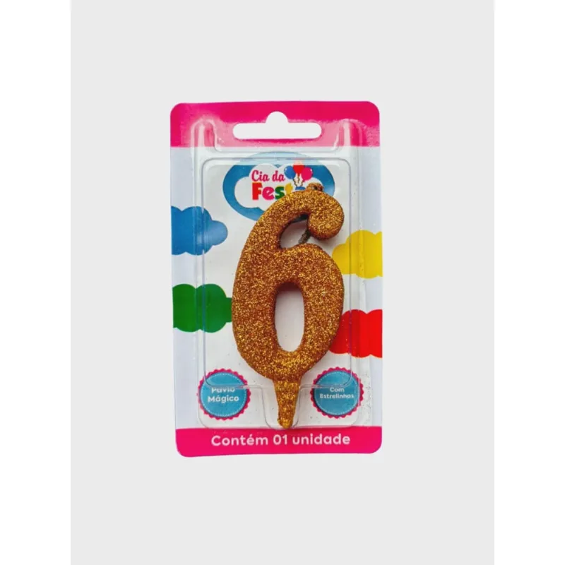 Vela Premium Glitter Ouro N 6 Cia Da Festa