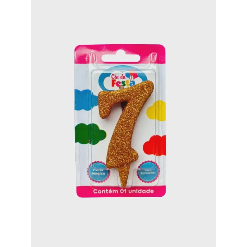 Vela Premium Glitter Ouro N 7 Cia Da Festa