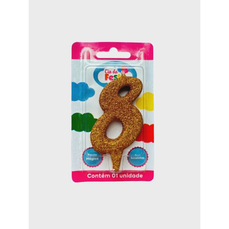 Vela Premium Glitter Ouro N 8 Cia Da Festa