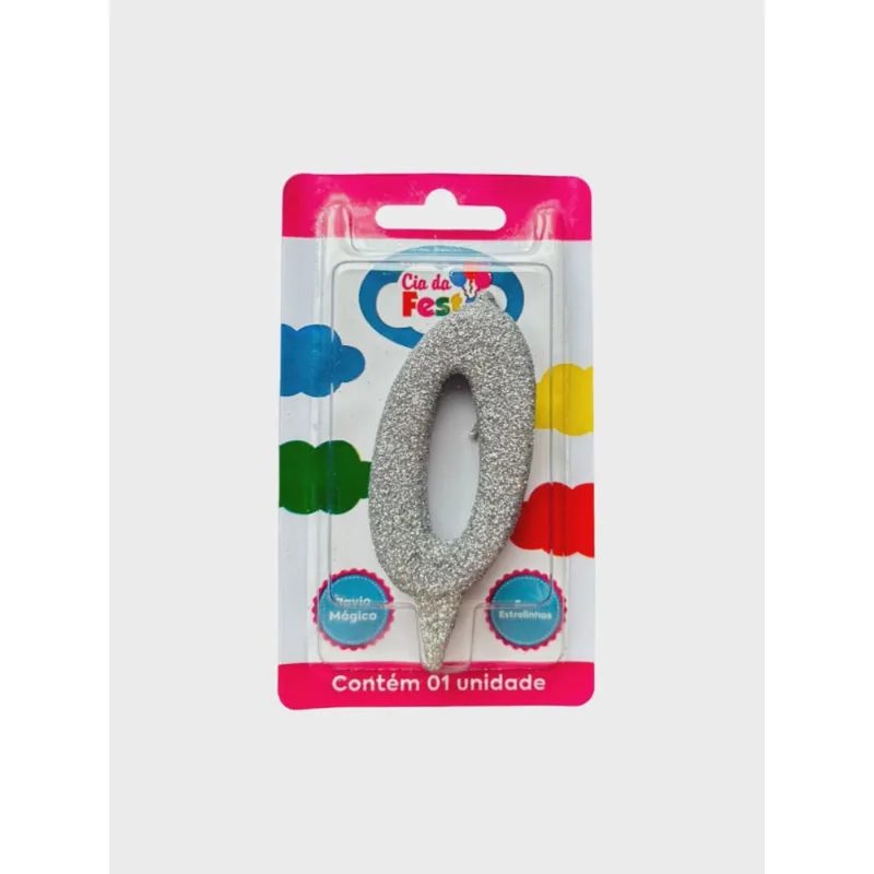 Vela Premium Glitter Prata N 0 Cia Da Festa