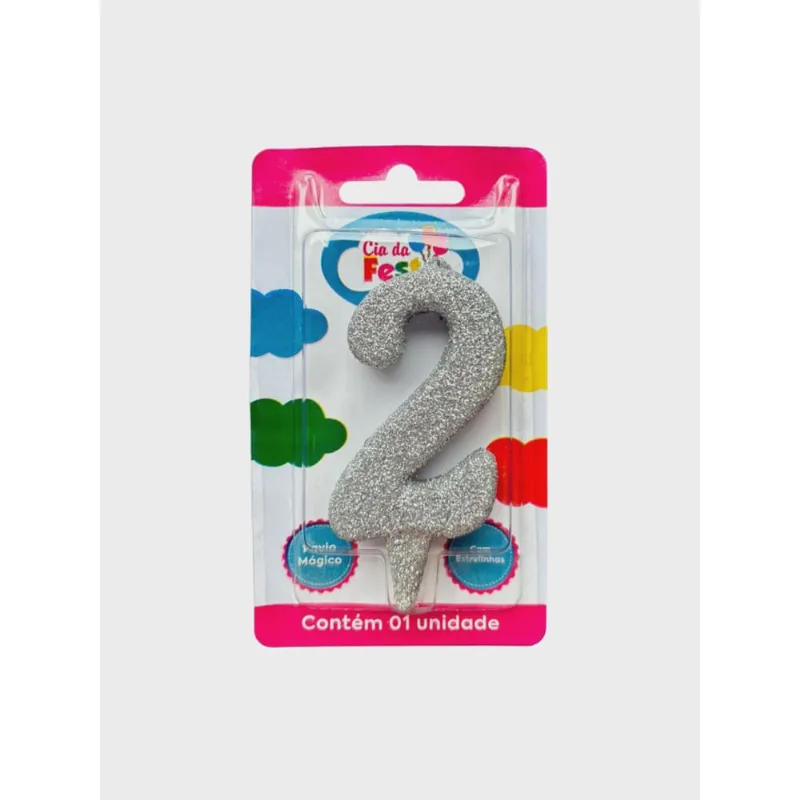 Vela Premium Glitter Prata N 2 Cia Da Festa
