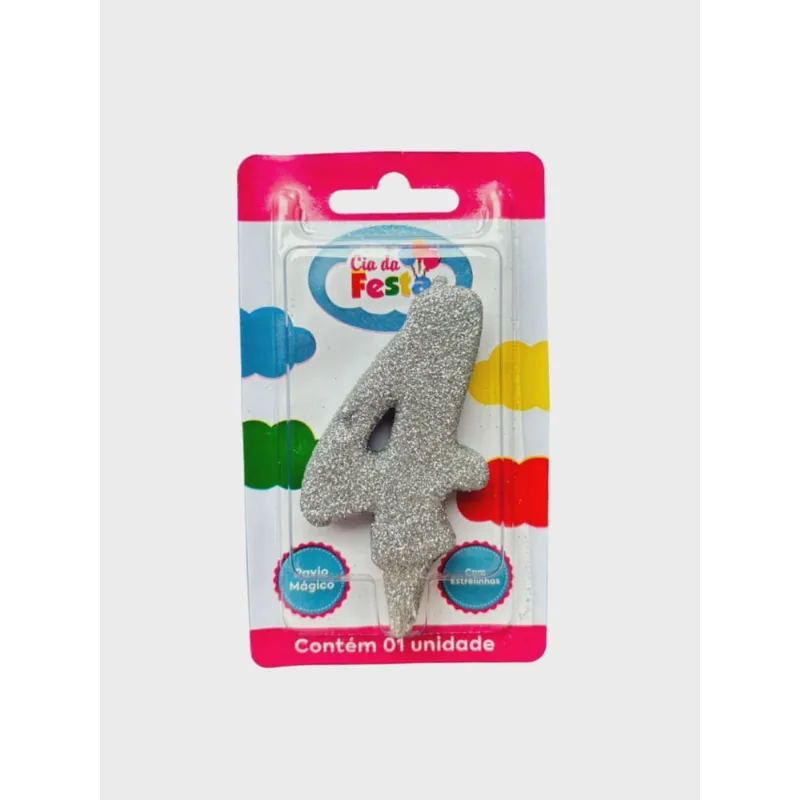 Vela Premium Glitter Prata N 4 Cia Da Festa