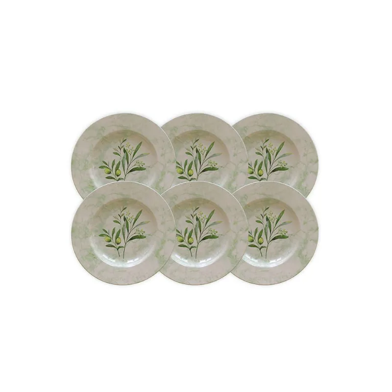 Kit Prato Sobremesa Oliva Em Porcelana Decorada 21cm 6pçs - Tramontina - Tramontina