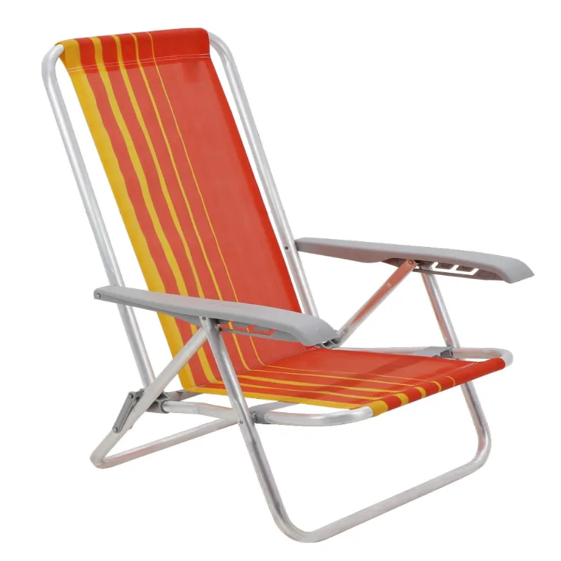 Cadeira De Praia Reclinável Bali Baixa em Alumínio Com Assento Laranja e Amarelo Basic Tramontina - Tramontina