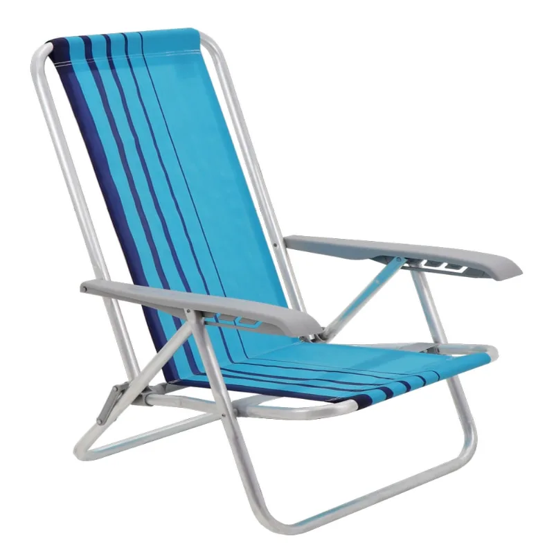 Cadeira De Praia Reclinável Bali Baixa de Alumínio Com Assento Azul Basic Tramontina