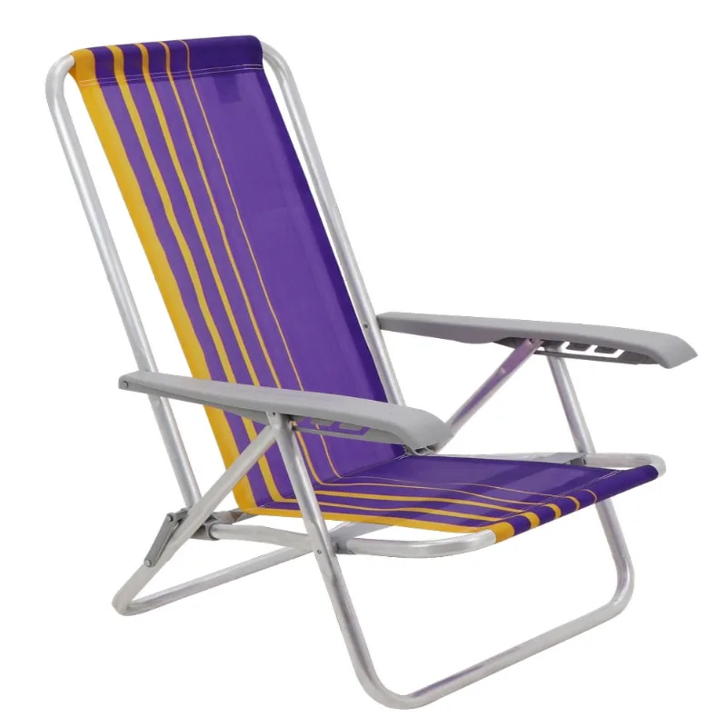 Cadeira De Praia Reclinável Bali Baixa em Alumínio Com Assento Roxo e Amarelo Basic Tramontina - Tramontina