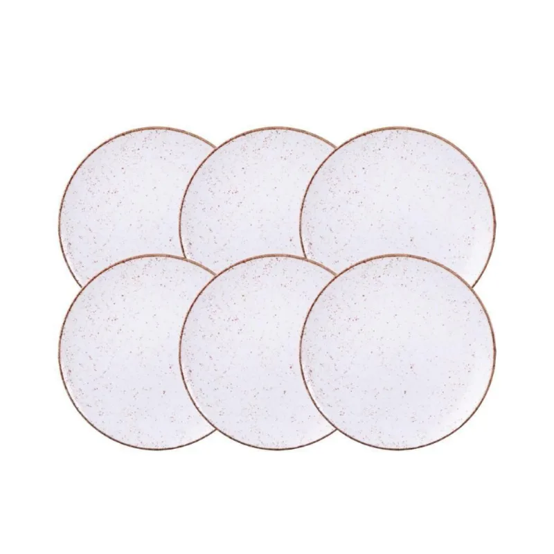 Kit Prato Raso Tramontina Rústico Marrom Em Porcelana Decorada 28 Cm 06 Peças - Tramontina