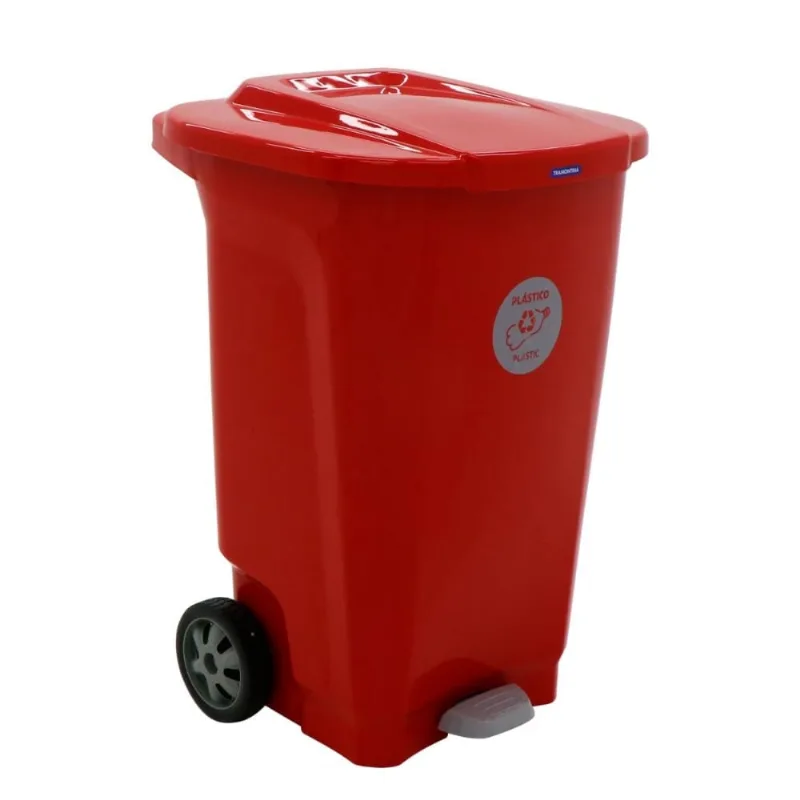 Lixeira Tramontina T-Force Coleta Seletiva Plástico em Polipropileno Vermelho com Rodas 100 L - Tramontina