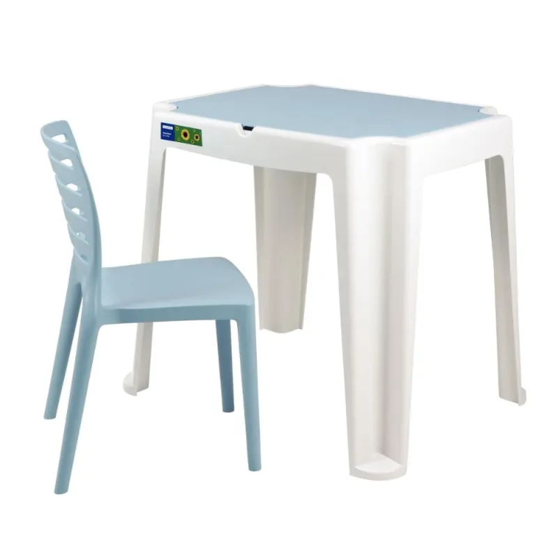 Conjunto Infantil de Mesa e Cadeira Tramontina Beni Azul em Polipropileno com Quadro de Atividades - Tramontina