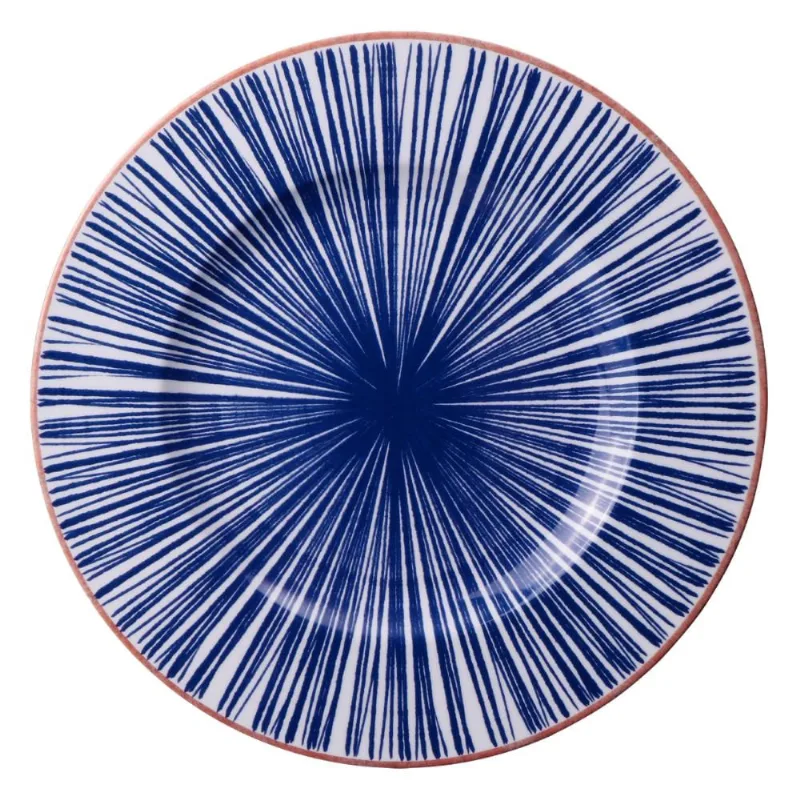 Prato Raso 28cm Porcelana Tramontina Abstratta Decorado Azul Avulso Mesa Posta