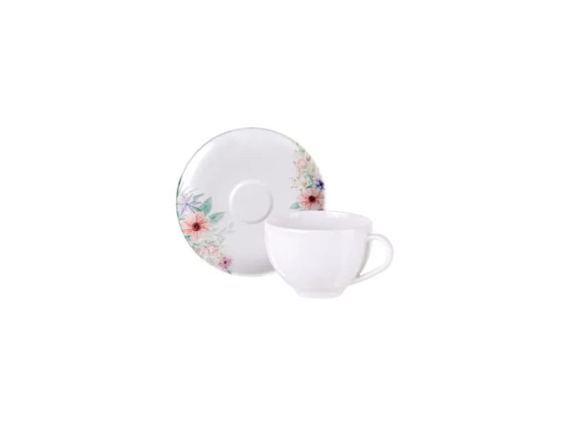 Conjunto Xícara e Pires de Chá Tramontina Floratta 250ml 2 Peças Porcelana Decorada - Tramontina