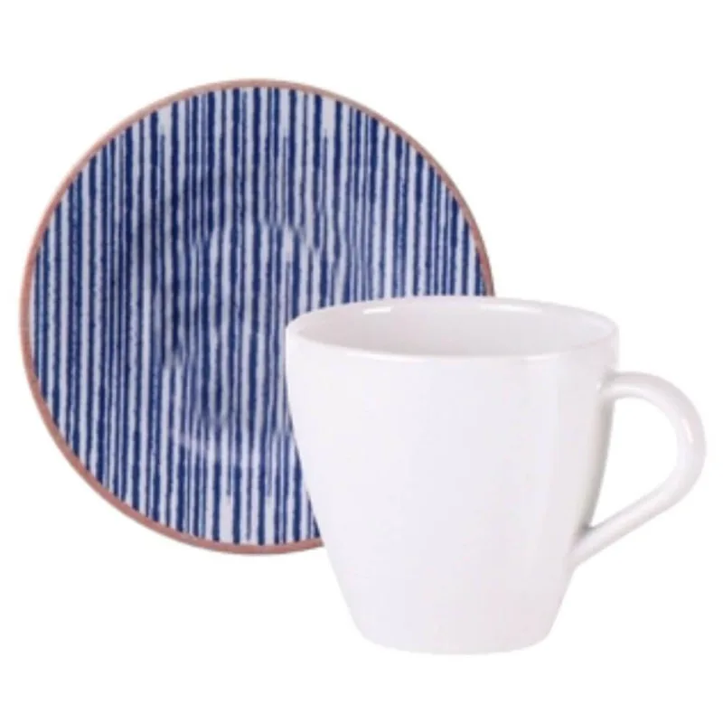 Xícara e Pires 200ml Porcelana Tramontina Cappuccino Café Chá Abstratta Decorada Azul 2 Peças - Tramontina