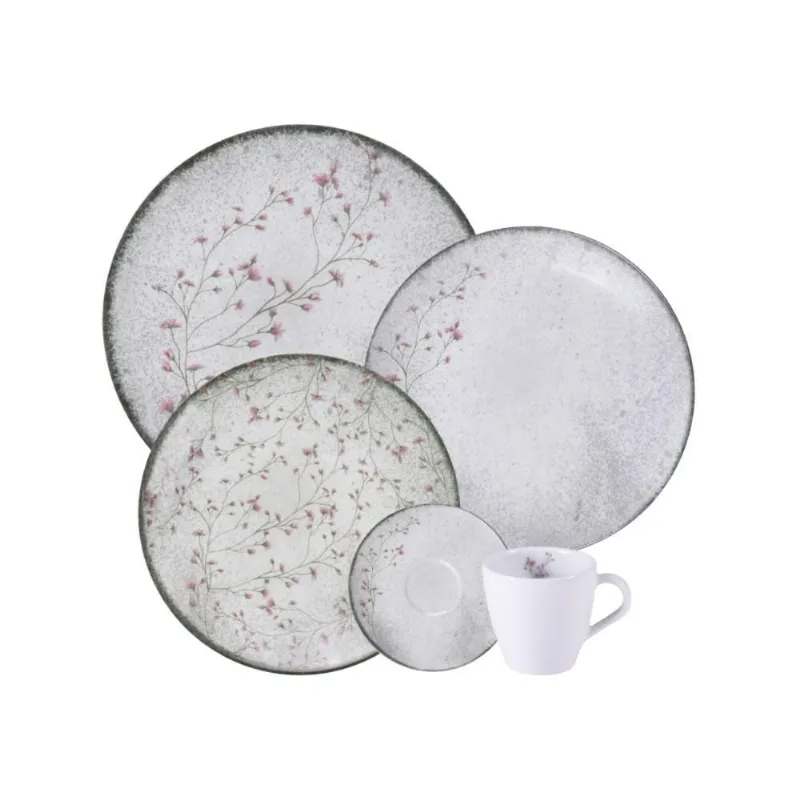 Aparelho De Jantar Tramontina Floralis Em Porcelana Decorada 20 Peças - Tramontina