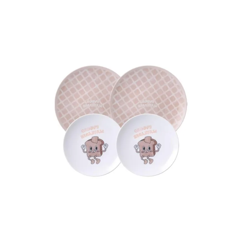 Kit de Pratos Groovy Breakfast 4 Peças Porcelana Decorada Branco Tramontina - Tramontina