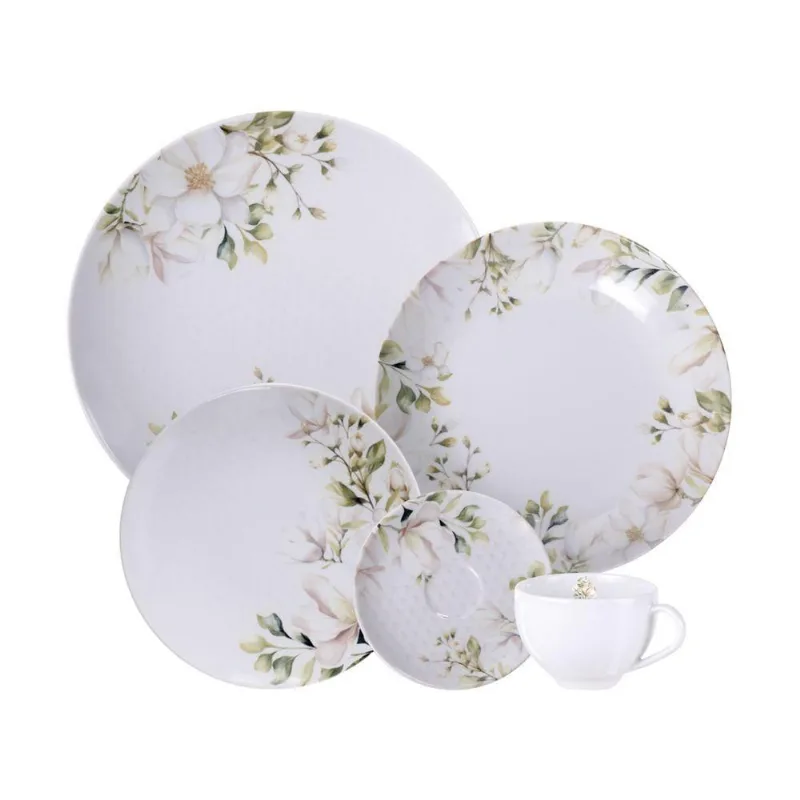 Aparelho De Jantar Tramontina Magnólia Em Porcelana Decorada 30 Peças - Tramontina