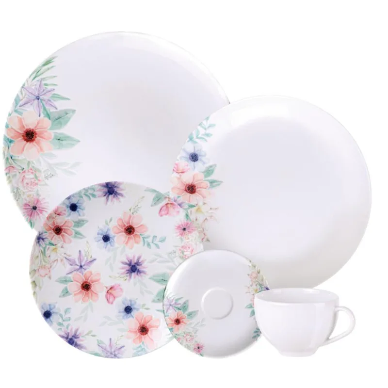 Jogo de Jantar 30 Peças Tramontina Floratta Porcelana Mesa Posta Aparelho 6 Pessoas
