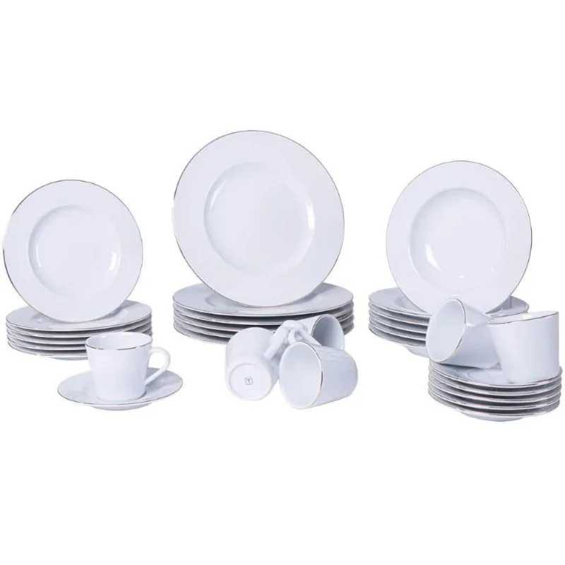 Aparelho de Jantar 30 Peças Tramontina Elisa Porcelana 6 Pessoas Mesa Posta Filete Dourado - Tramontina
