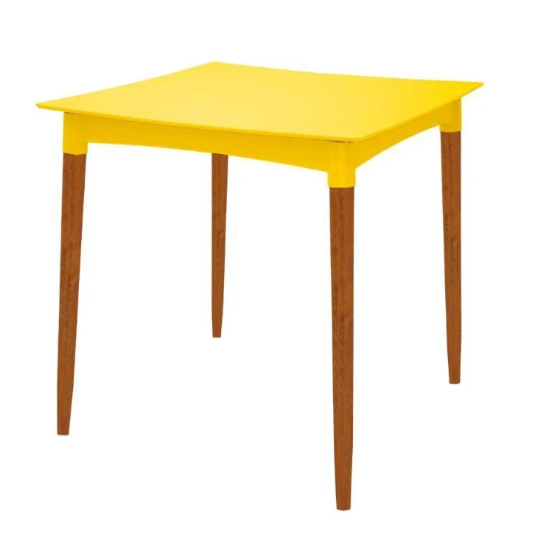 Mesa Diana 4 Lugares Quadrada Polipropileno Amarelo com Pernas de Madeira Tramontina - Tramontina