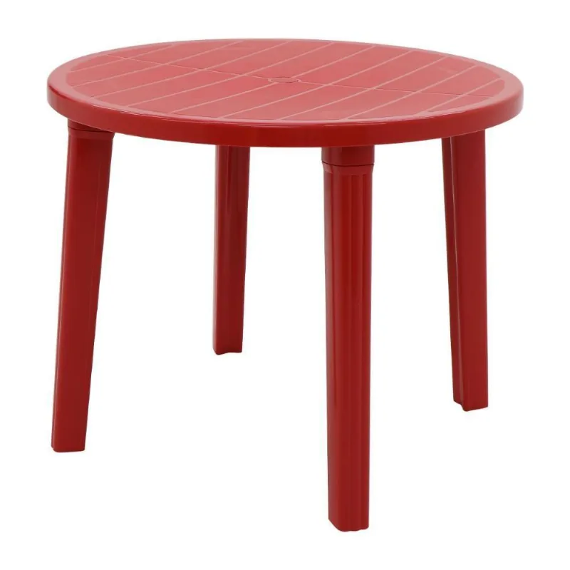 Mesa Tramontina Cassino Redonda em Polipropileno com Furo para Ombrelone Vermelho 89CM 4 Lugares - Tramontina