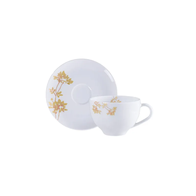 Conjunto Xícara E Pires De Chá Tramontina Amarilis Em Porcelana Decorada 250 Ml 2 Peças - Tramontina - Utilidades Domesticas