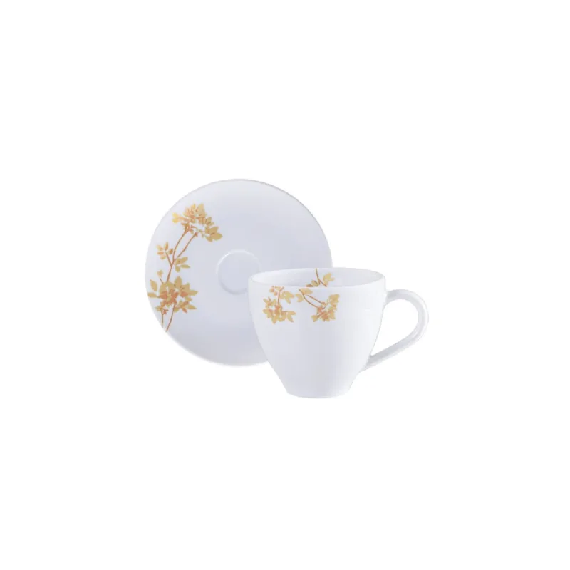 Conjunto De Xícara E Pires De Café Tramontina Amarilis Em Porcelana Decorada 100 Ml - 2 Peças - Tramontina