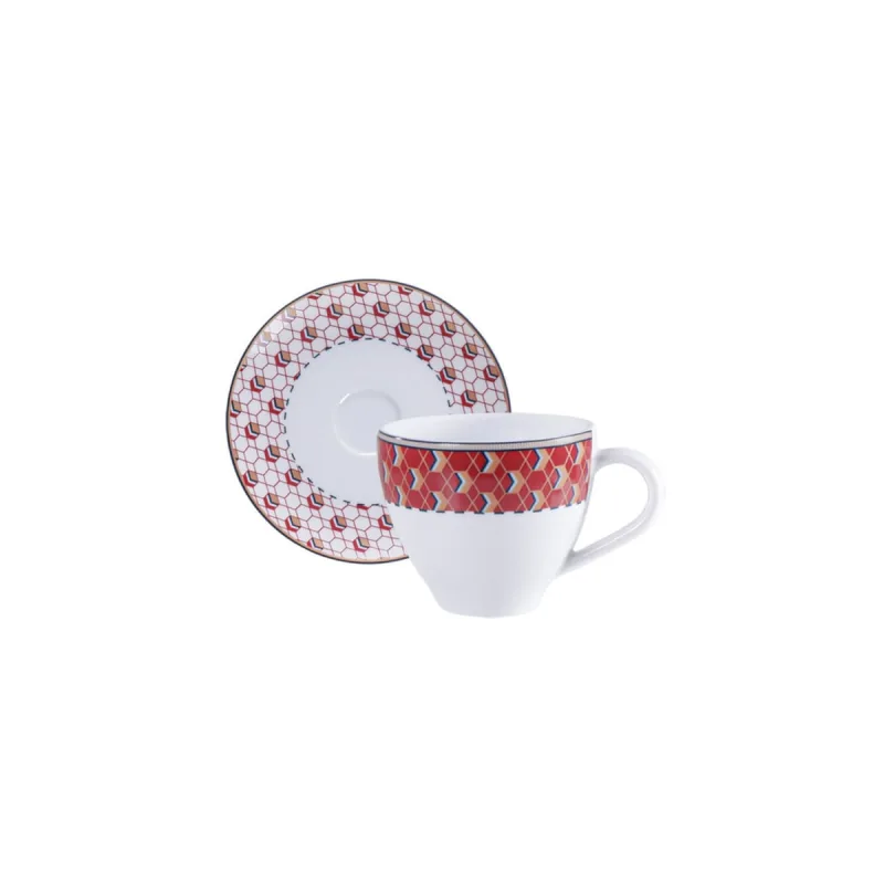 Conjunto Xícara E Pires De Café Tramontina Lazuli Em Porcelana Decorada 100 Ml 2 Peças - Tramontina