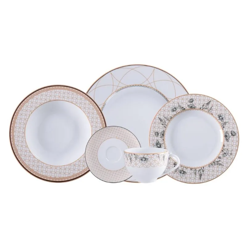 Aparelho de Jantar Tramontina Solaris em Porcelana Decorada 30 Peças