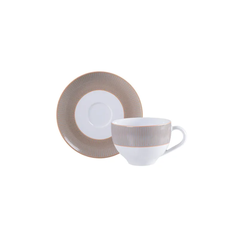 Conjunto Xícara E Pires De Chá Tramontina Aurum Porcelana Decorada 185 Ml 2 Peças - Tramontina