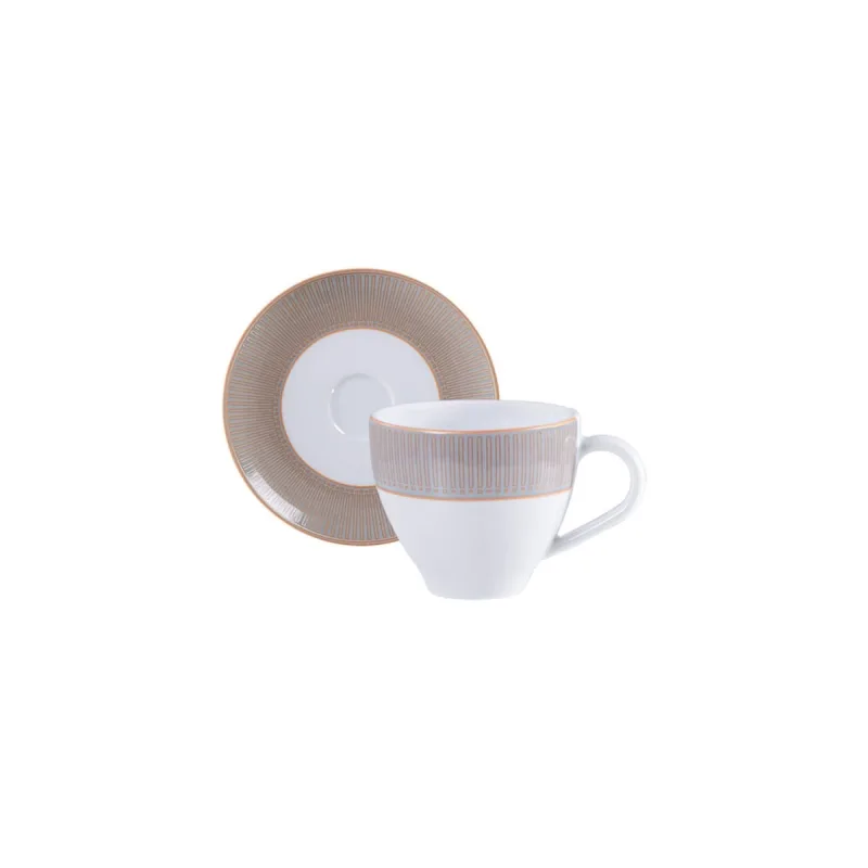 Conjunto Xícara E Pires De Café Tramontina Aurum Em Porcelana Decorada 100 Ml - 2 Peças - Tramontina