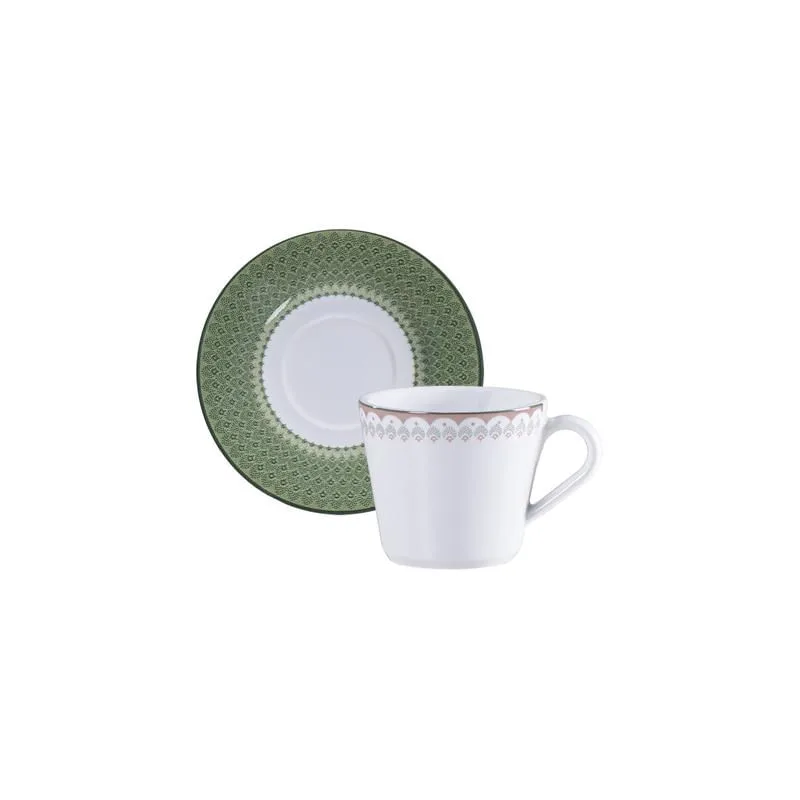 Conjunto Xícara e Pires de Chá Tramontina em Porcelana Decorada Zenith 185ml - Tramontina