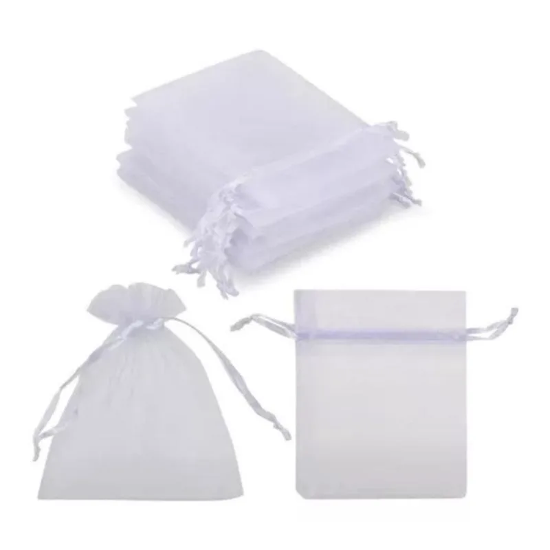 Kit 100 Unid Sacos Organza 7X9 Branco Tule Festa Lembrança