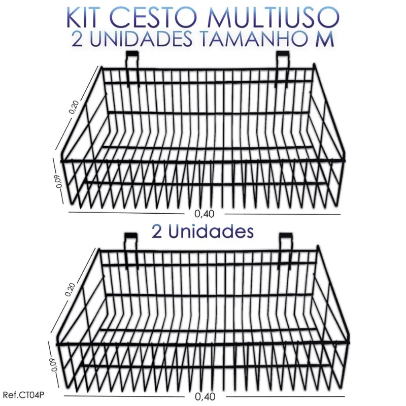 Cesto Para Painel Canaletado Preto 0,40 x 0,20 x 0,09 - 2 Und