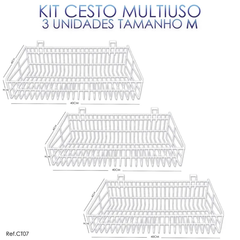 Cesto Para Painel Canaletado Branco 0,40 x 0,20 x 0,09 - 3 Unidade