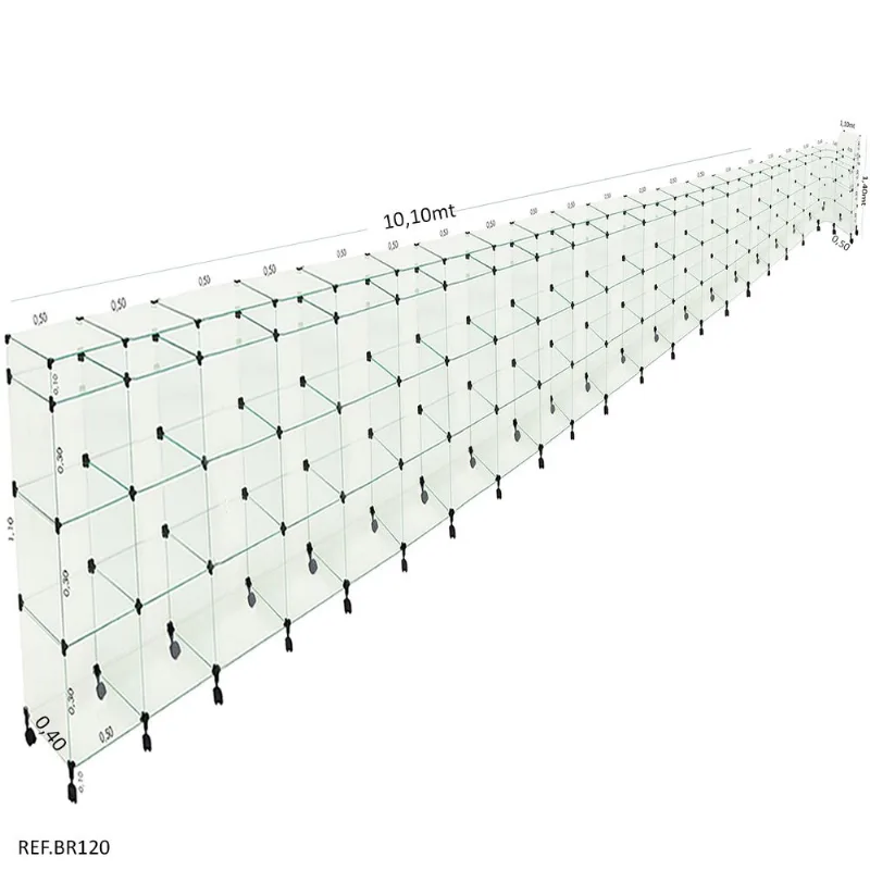Balcão L Em Vidro C/ Caixa + Rodizio - 10,10 X 1,10 X 1,10 X 0,40