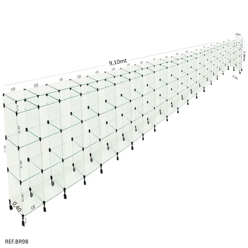 Balcão L Em Vidro c/ Caixa + Rodizio - 9,10 X 1,10 X 1,10 X 0,40