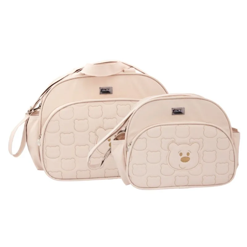 Kit Bebê 2 Peças Bolsa + Frasqueira Bord/ Urso Rosa