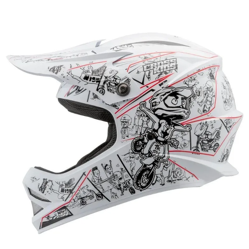 Capacete Cross Infantil Cartoon Racing Branco/vermelho - 54