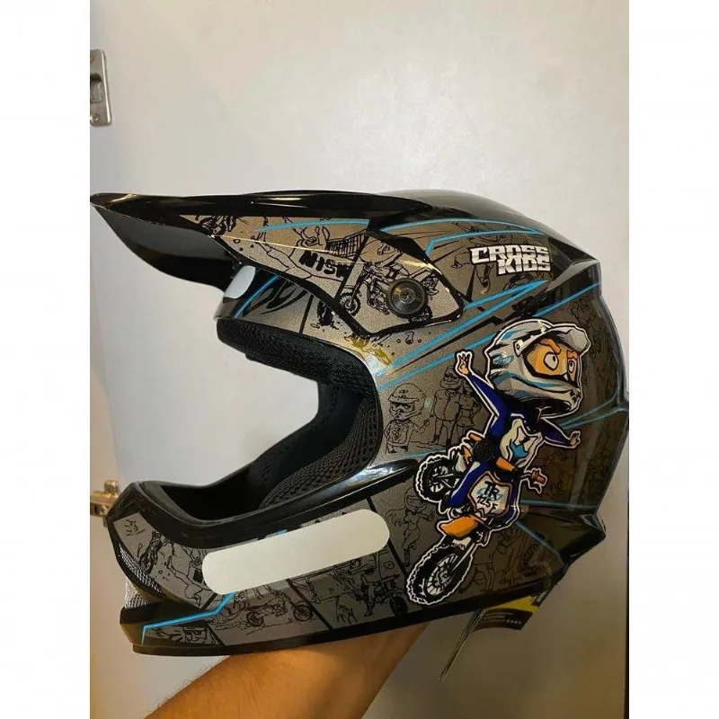 Capacete Cross Infantil Cartoon Racing Preto/cinza - 54
