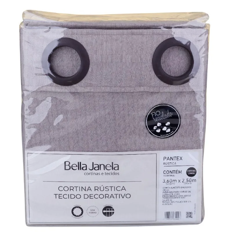 Cortina Rústica Pantex 360x250cm Bella Janela Taupe - BELLA JANELA