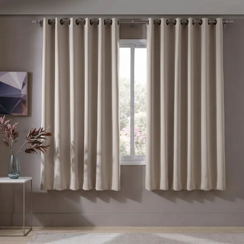 Cortina Para Varão Liso Corta Luz 3,00x1,70m Poliéster Bege Bella Janela - BELLA JANELA