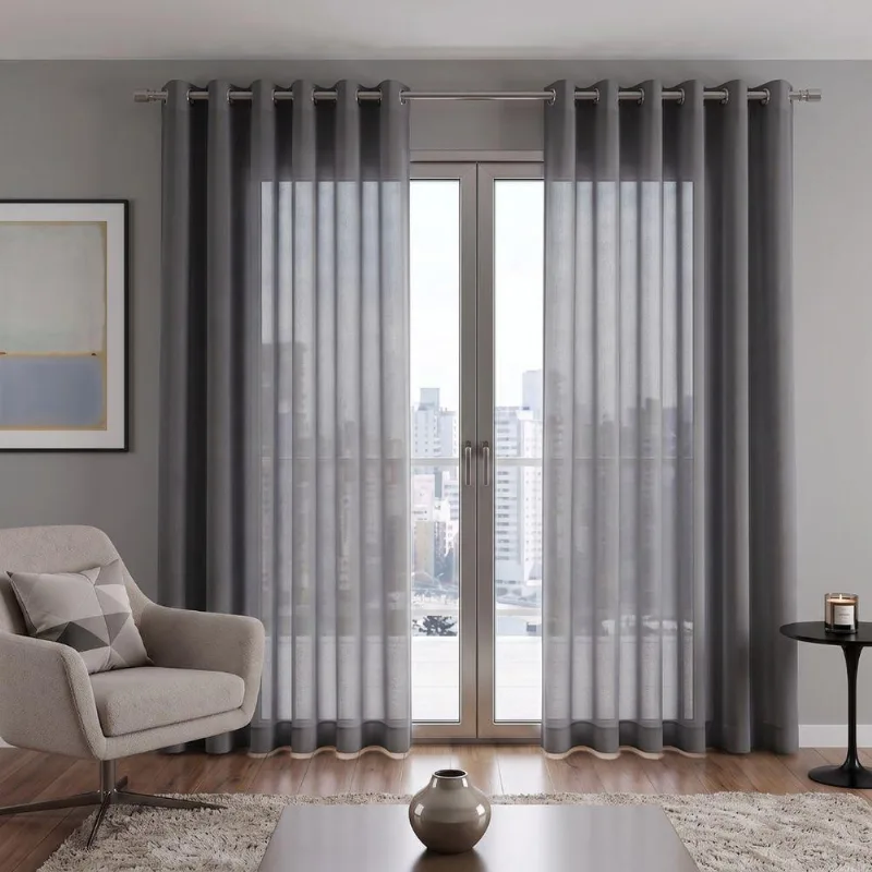 Cortina Duplex Bellini 3,00m X 2,30m Poliéster Para Sala Cinza Bella Janela - BELLA JANELA