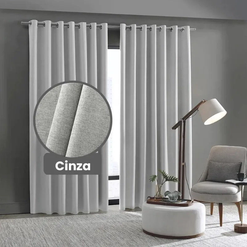 Cortina Blackout 100% Linen 5,4 X 2,5 - Bella Janela Cinza - BELLA JANELA