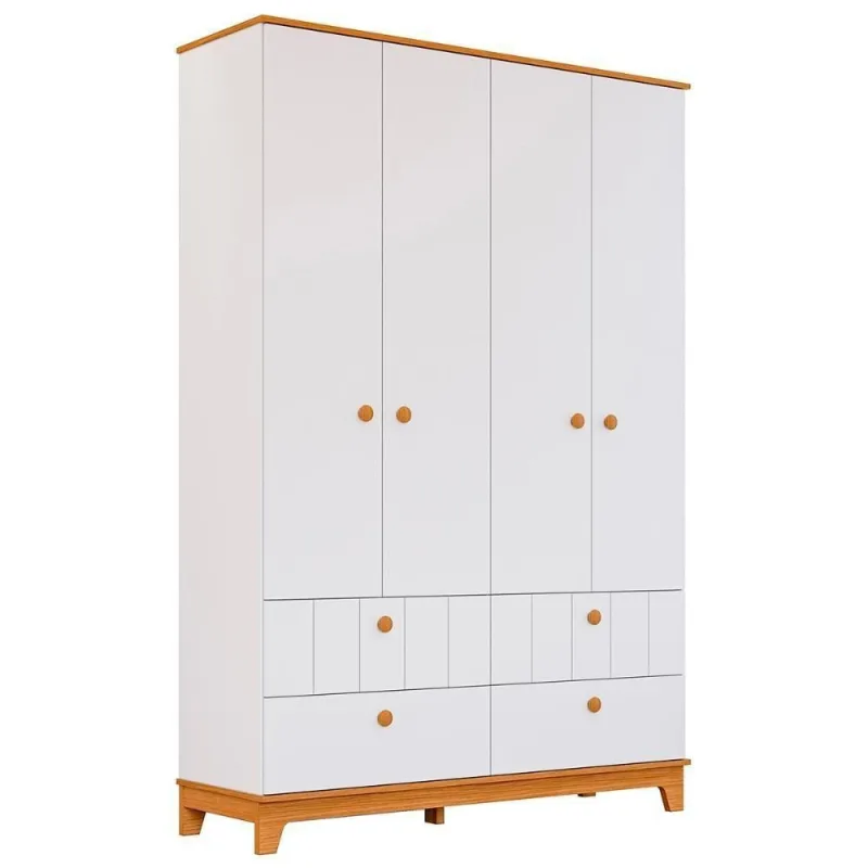Guarda Roupa Biscoito Quarto Infantil Com 4 Portas 4 Gavetas Branco Acetinado nature - Permóbili