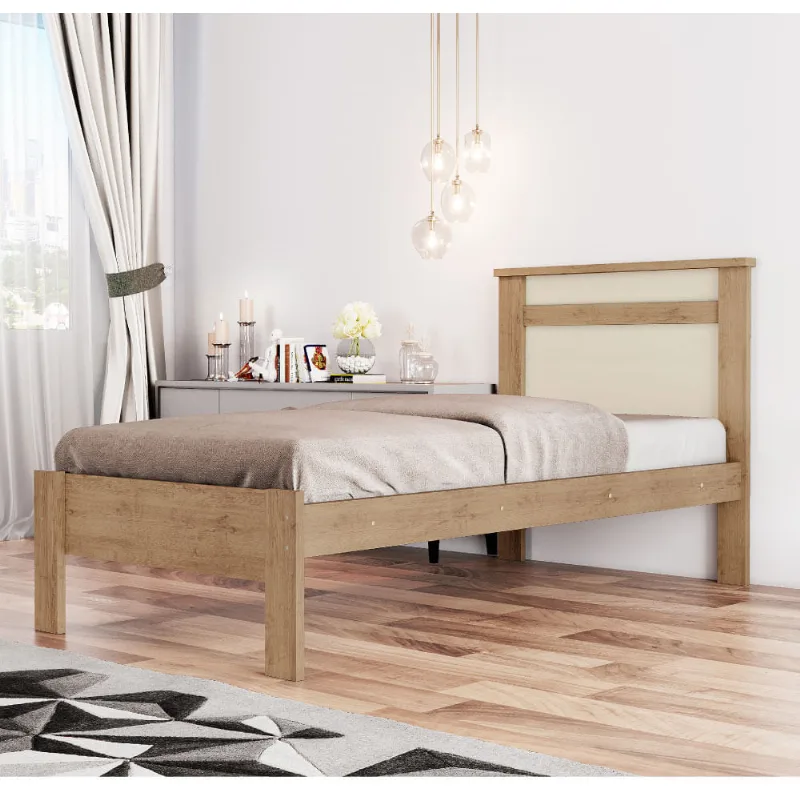 Cama Solteiro Ágata - Amêndoa/Branco