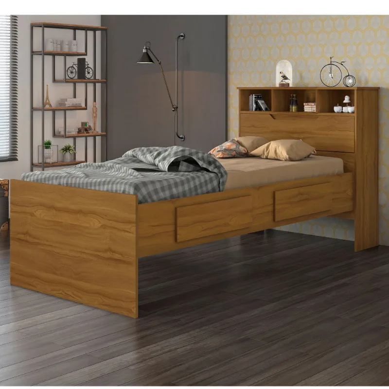 Cama Ravena com Baú 2 Gavetas e Nichos - Rústico