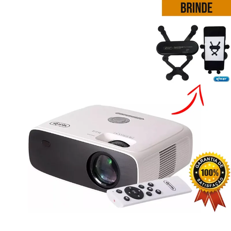 Projetor Datashow Android Full HD 10200 Lumens Wi-Fi Bluetooth hdmi Knup PJ006 + Suporte de Celular - KNUP